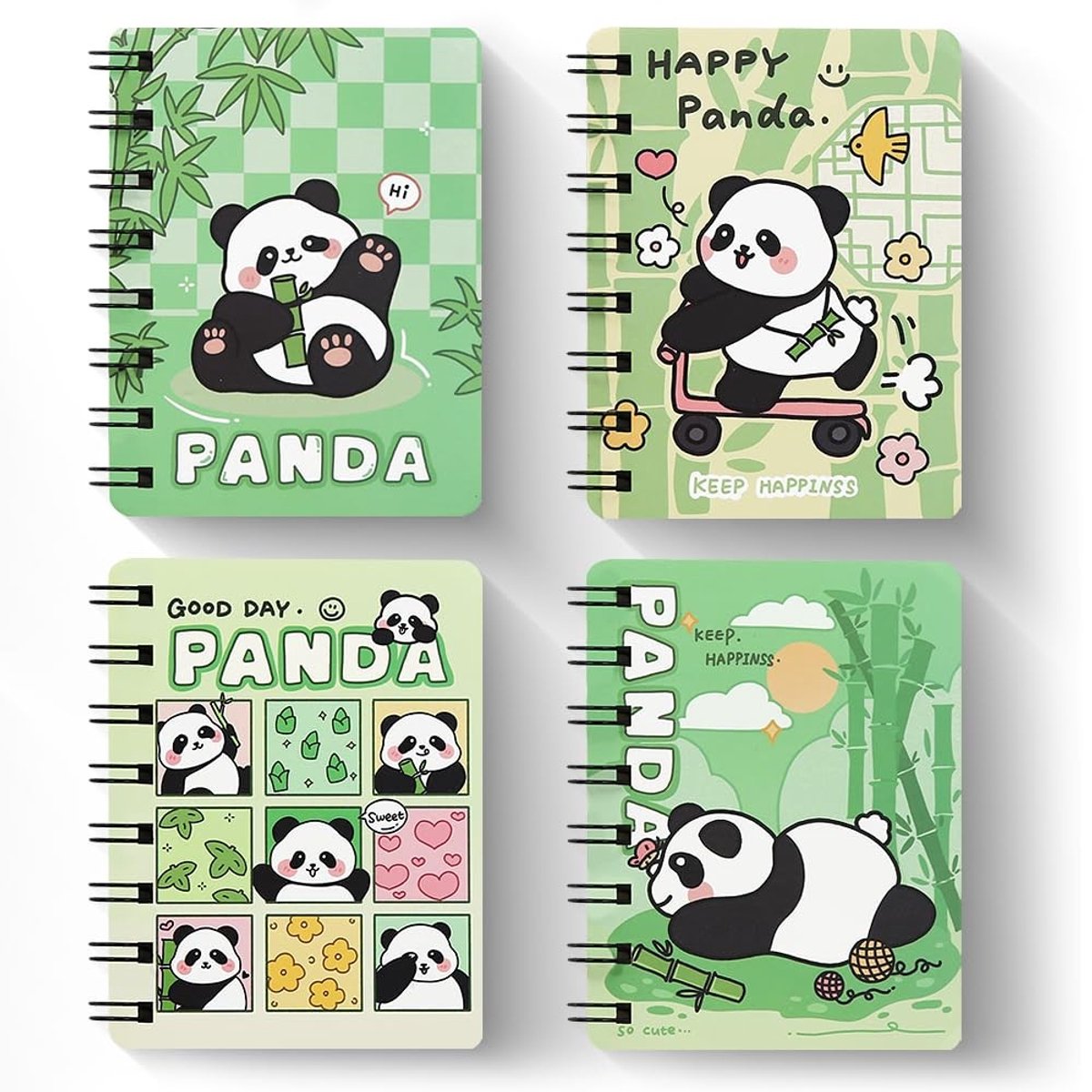 Cosensi- Spiraalboek A7 - 4 stuks - Panda Notitieboeken - Spiraalbinding - Hardcover - Ideaal voor school/thuis - Comfortabel papier - Notitieboek