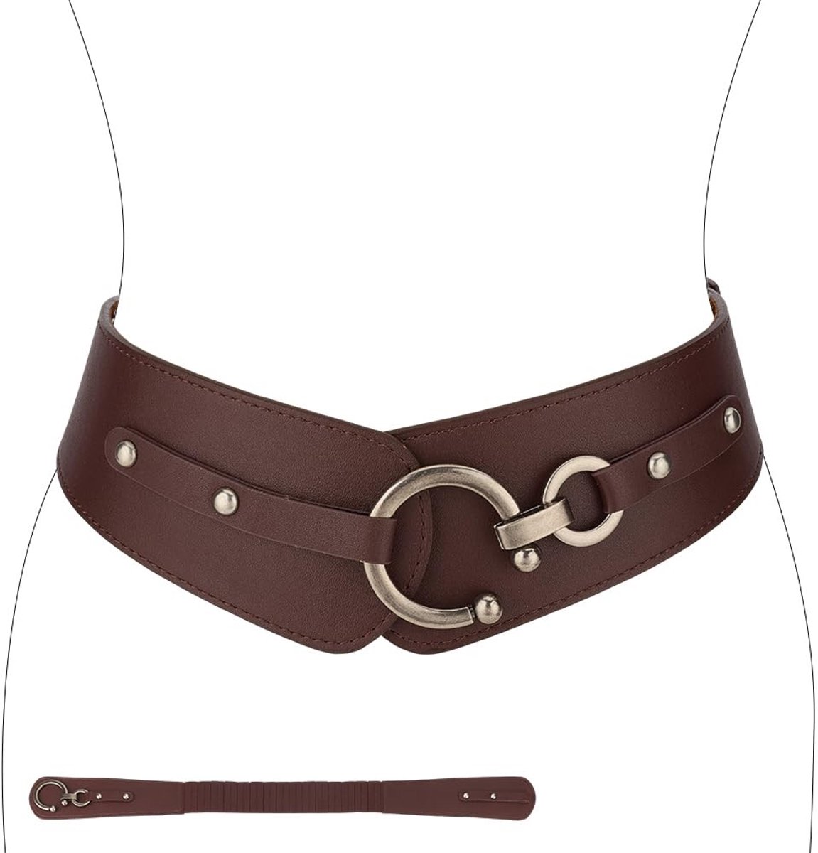 Cosensi- Tailleriem Vintage Stijl - Verstelbare Riem - Imitatieleer - Lichtmetalen Gesp - Elastisch Comfort - Breedte 71,5 mm