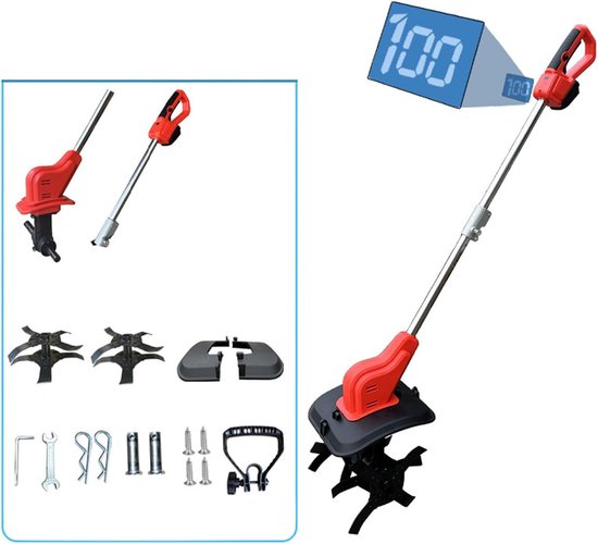 Draadloze Tuinfrees - Elektrische Cultivator - Bodem Voorbereiden - Digitaal Batterij Display - 9.5 Inch Werkbreedte - Zwart — afbeelding 4