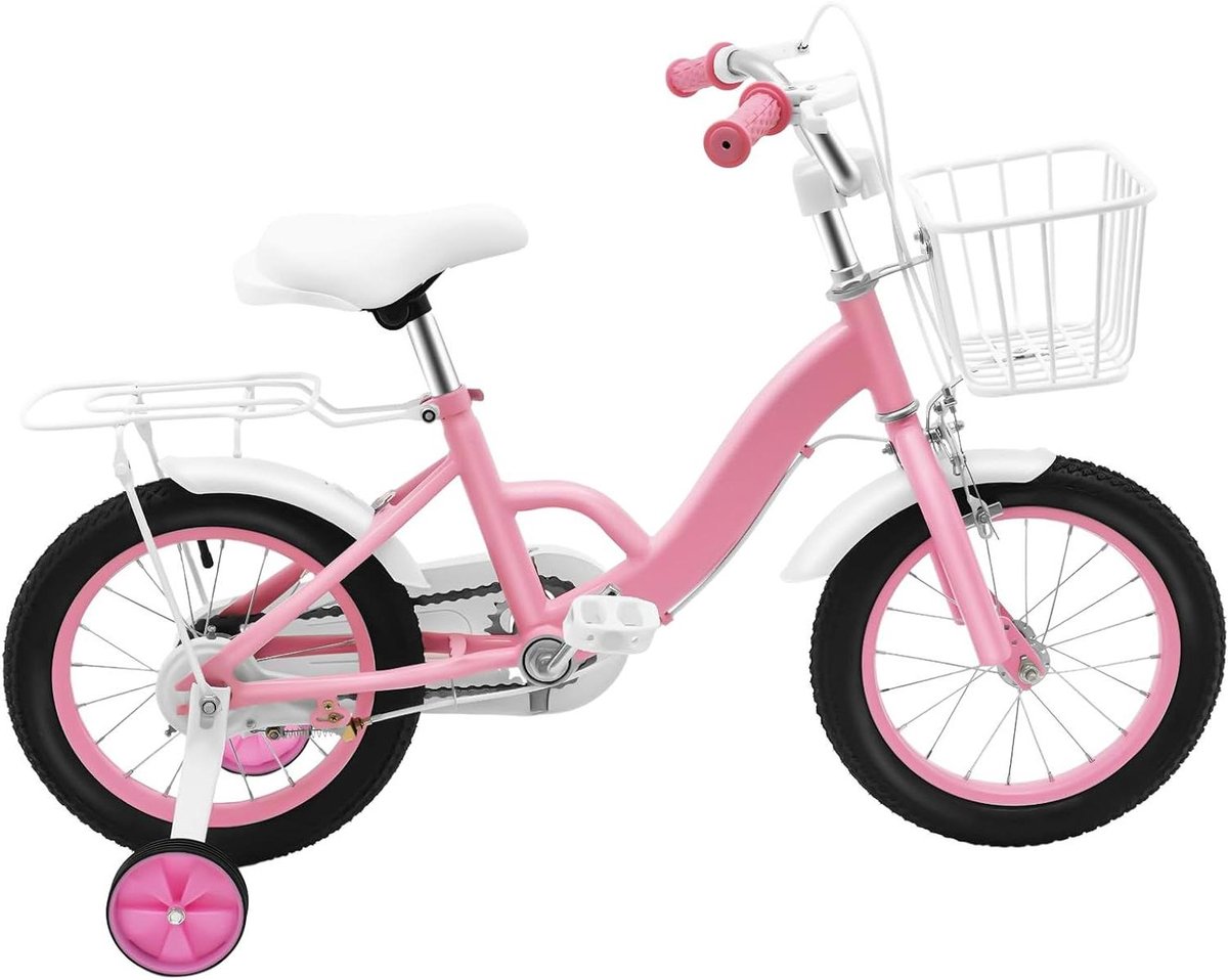 Kinderfiets 14 inch - Loopfiets met pedalen - Leren fietsen - Inclusief mandje - 14 inch - Roze