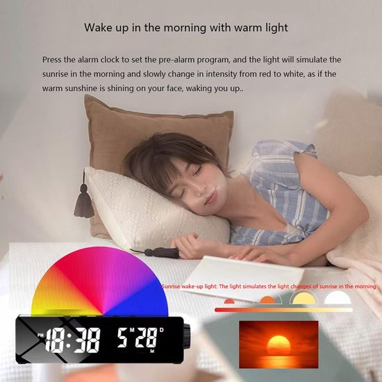 LED Spiegelwekker - Digitale Klok - Ontspannen Wakker Worden - Zonsopgang Simulatie - 18.9cm - Wit — afbeelding 4
