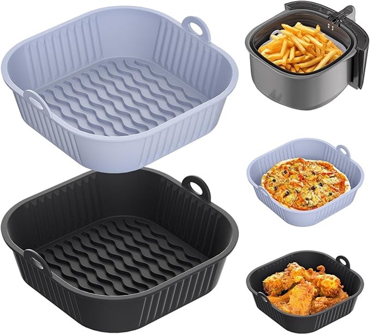Siliconen bakplaat voor airfryer 2 stuks - zwart en grijs