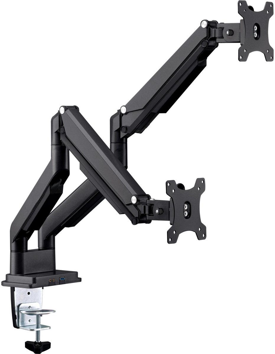 InLine® bureausteun met lifter & USB/audio, 2 monitoren tot 81cm (32), zwart
