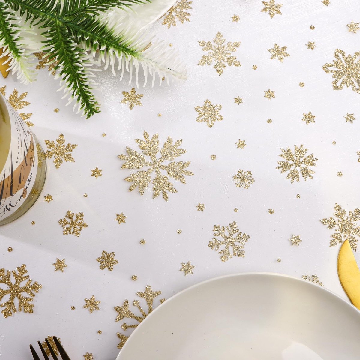 Solidchoice - Dailygoody - Tafelloper - Organza Tafelrol - Kerstdecoratie - Wit - Sneeuwvlokken - Geschikt voor Feestdagen - 28 cm x 10 yards