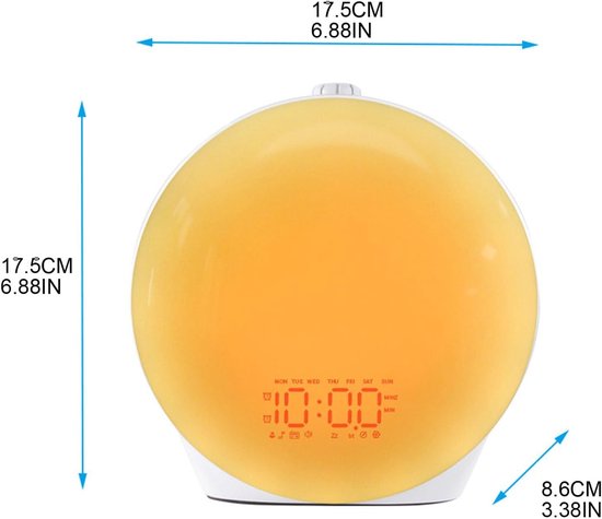Wekker met Licht - Nachtlamp Klok - Ontspannen Ontwaken - Simuleert Zonsopgang - 17.5 cm Breed - Wit — afbeelding 2