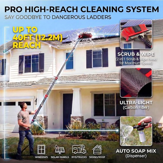 Telescoopsteel Schoonmaken - Uitschuifbare Wasborstel - Hoge Ramen Wassen - Carbon Fiber Steel - 10.8 Meter - One Color — afbeelding 4