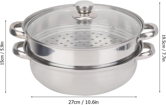 OmGoods - Dailygoody - Roestvrij Stalen Stoompan - Dubbele Ketel voor Soep - 27 cm - Vaatwasserbestendig - Ideaal voor Gas en Elektrisch Koken - Inclusief van Omgoods — afbeelding 4