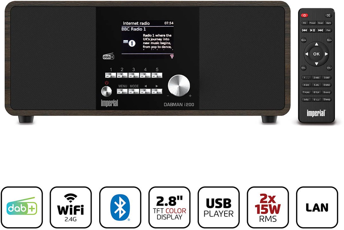 Bol.com Imperial DABMAN i200 V2 - DAB+ / FM Radio - Internetradio - Bluetooth - WiFi - USB - Hout aanbieding
