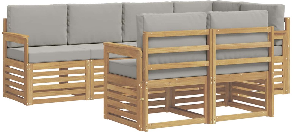 vidaXL Buiten - bank - set - 7 - st - 7-zits - Wit - en - Lichtgrijs - Polyester Wit en Lichtgrijs