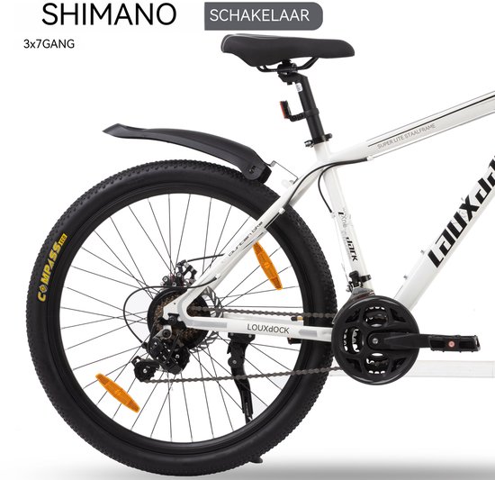 Mountainbike -26 inch - Hardtail mountainbike - 21 Versnellingen - unisex - Shimano Tourney derailleur - schijfremmen - Met schokabsorberende voorvork - Draagvermogen 120 kg - Geschikt 160 cm en langer - Wit — afbeelding 4