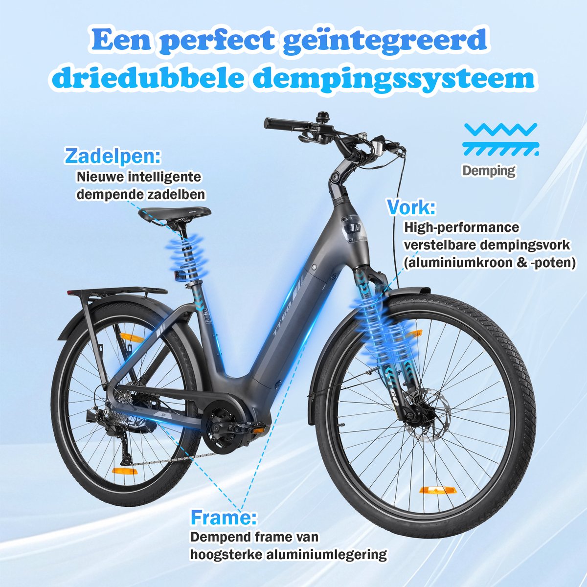 TTGO Z5 Elektrische Fiets - 250W Motor - 36V18Ah Accu - 27.5 Inch Banden - Max Snelheid 25km/u - Max Bereik 110-130km - Shimano 9 Versnellingen - Bruin thumbnail 4