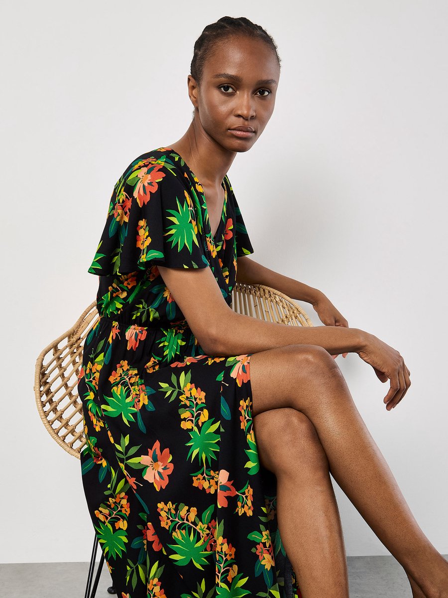 Tropical Print Wrap Maxi Dress