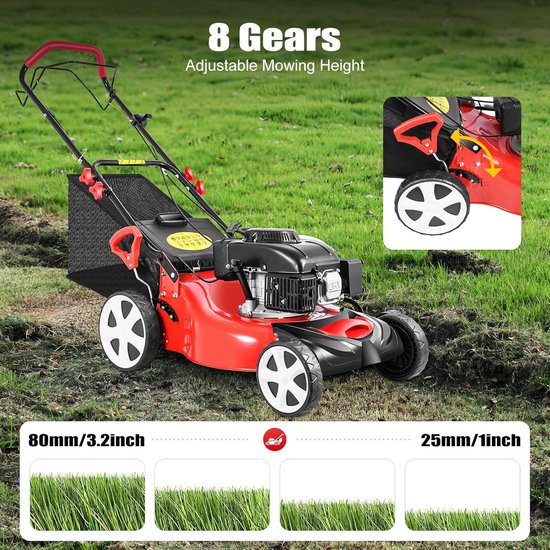 Benzine Grasmaaier - Zelfrijdende Maaier - Gazon Onderhoud - 8-voudige Hoogteverstelling - 51 cm Snijbreedte - Staal — afbeelding 5