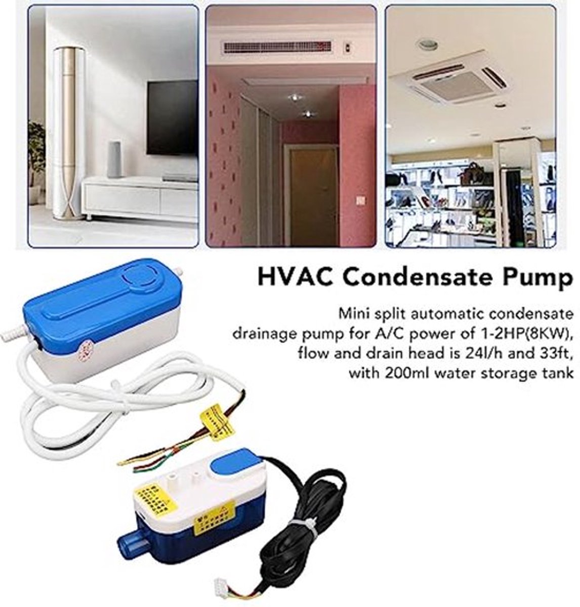HAVC Condenspomp, QS24B 1 Tot 2 Pk (8 kW) Automatische Condensafvoer, 3 W Condenspomp voor HVAC, Airconditioning, Luchtontvochtiger, Oven, IJsmachine, Energiebesparing