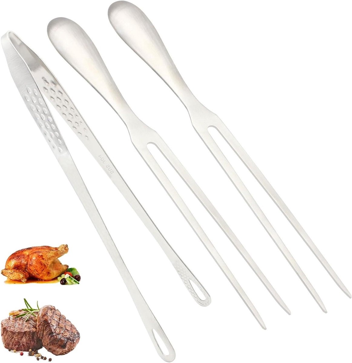 Vleesvork Set - Keukentang - Barbecue Bereiding - Roestvrij Staal - 26.5 cm - Zilver