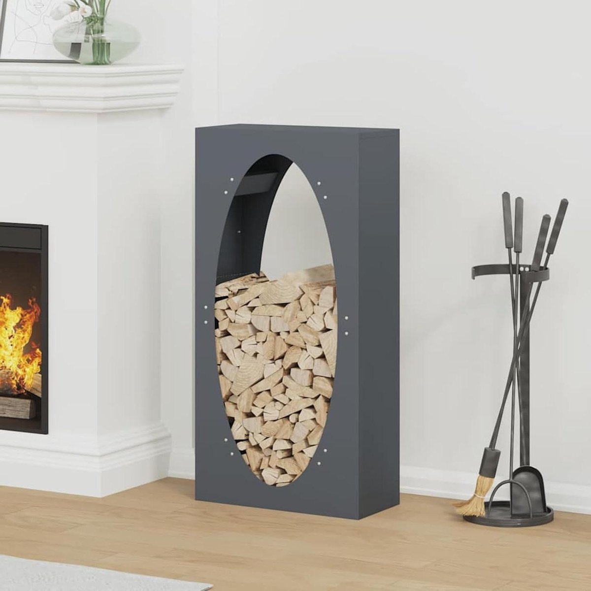Brandhoutrek - Houtopslag - Haardhout Opslaan - Stijlvol Ontwerp - 50 x 23 x 100 cm - Antraciet