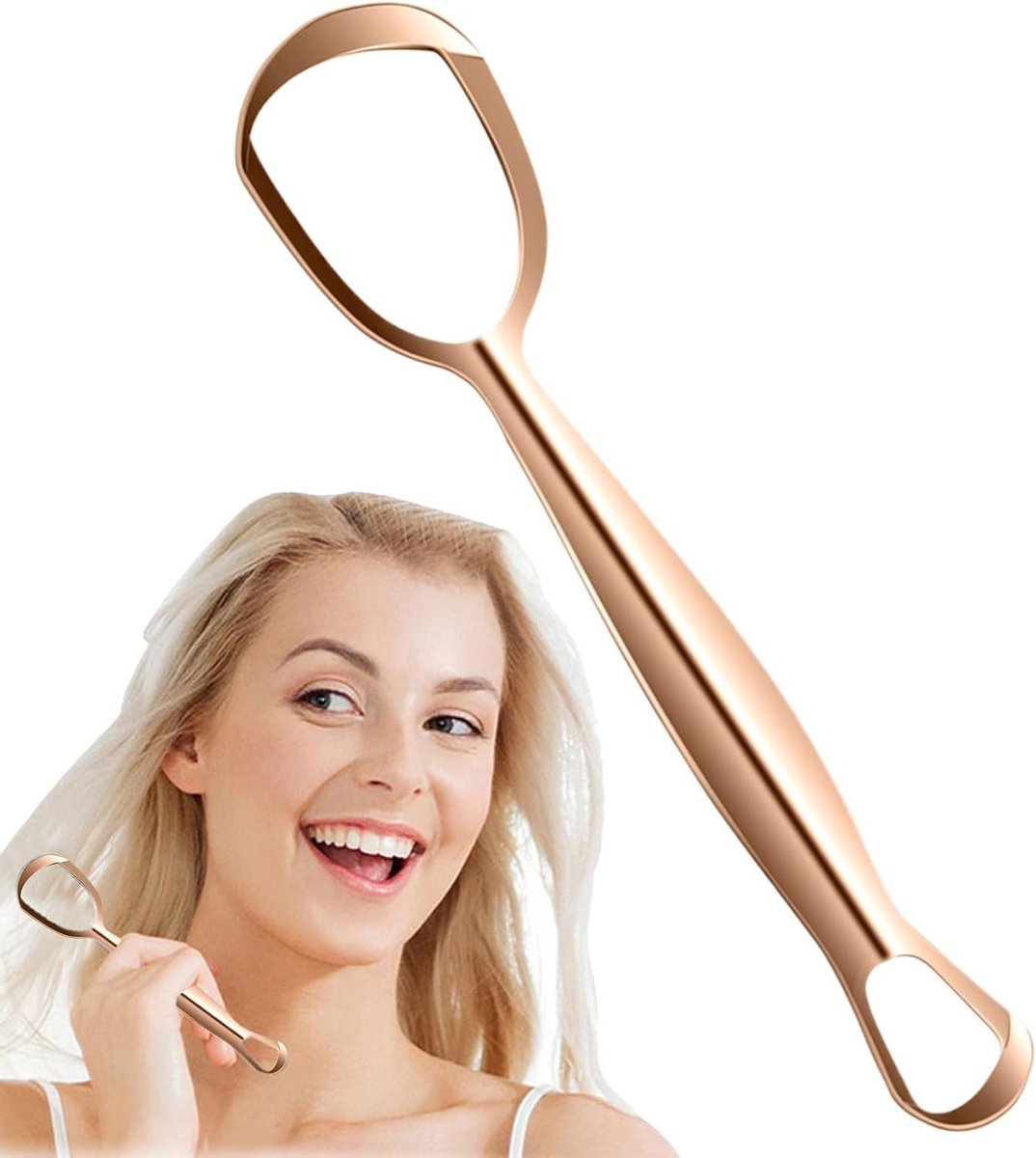 Tongreiniger Roestvrij Staal - Tongschraper Mondhygiëne - Frisse Adem - Waaiervormige Dubbele Actie - 15.5 cm Lengte - Zilverkleurig