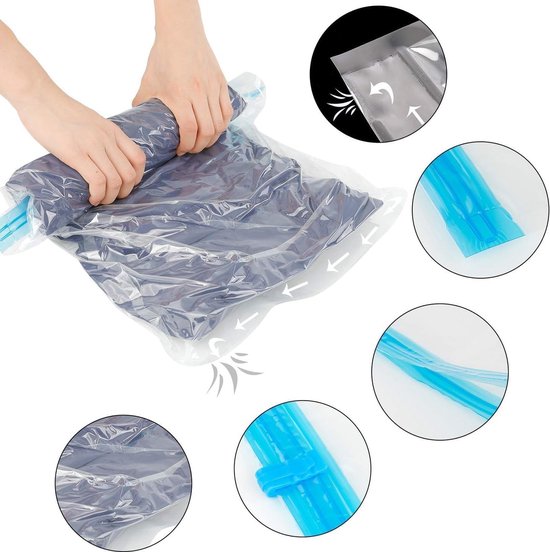 Set van 10 reiscompressiezakken, 2 maten voor kleding, dekens en handdoeken, eenvoudig op te rollen zonder stofzuiger — afbeelding 4