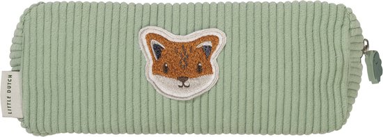 Lichtgroen corduroy etui met een geborduurde voskop applicatie en het "Little Dutch" logo aan de zijkant.