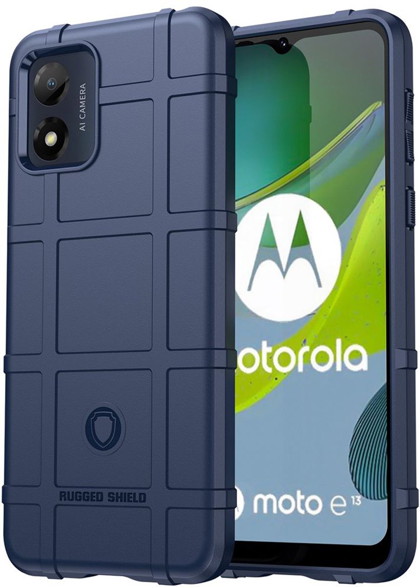 MobyDefend Hoesje - Geschikt voor Motorola Moto E13 - Rugged Shield TPU Backcover - Blauw