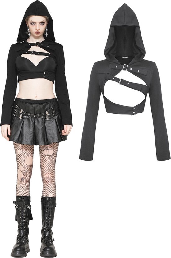 Dark in Love - Bolero punk à capuche et boucle Cross - L - Zwart