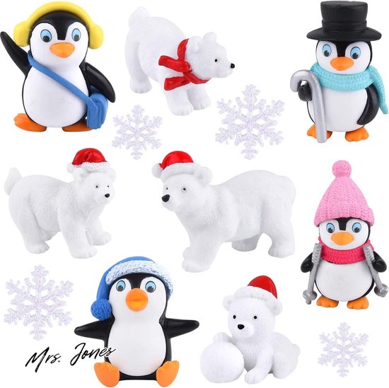 Madame Jones Winter Resin Penguin Polar Bear Snowflakes Figurine Miniature Jouets Mini Figurines de Noël pour DIY Jardin Décoration de Jardin Ornements de Noël avec 12 Pièces FEPITO .