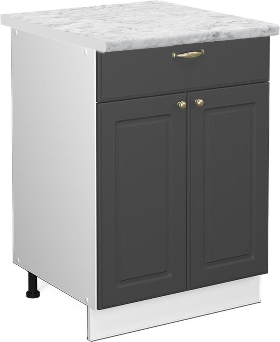 Vicco Fame-Line Keukenonderkast – 60 cm met lade, WB Marmer Antraciet-goud
