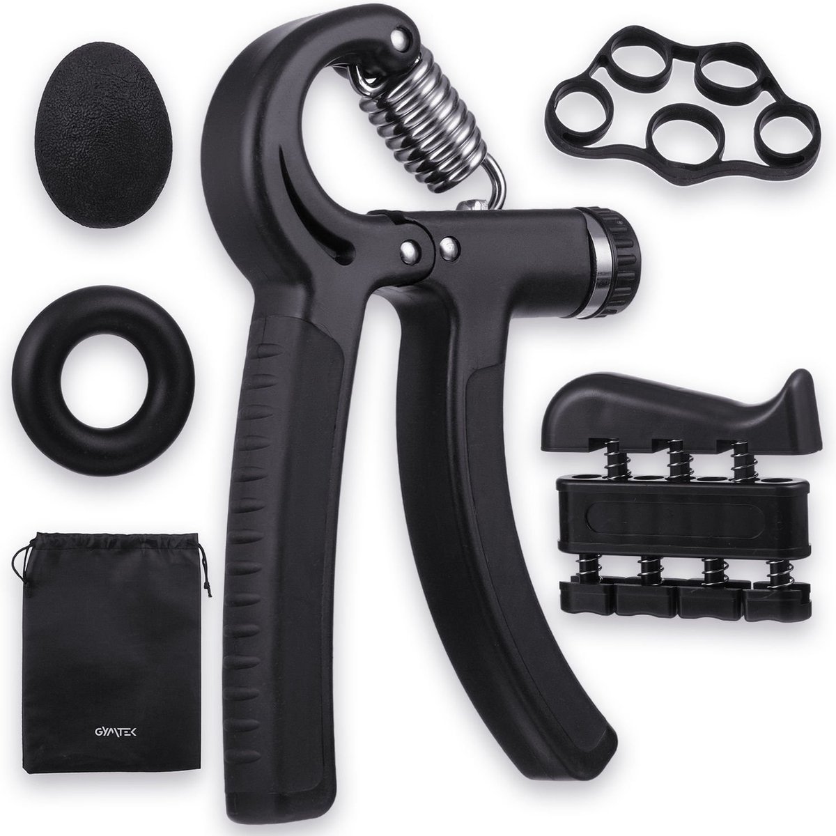 Gymtek® 5-Delige Handtrainer Set - Verstelbare Handtrainer - Handknijper - Grip Trainer - Onderarm Trainer - Stressbal