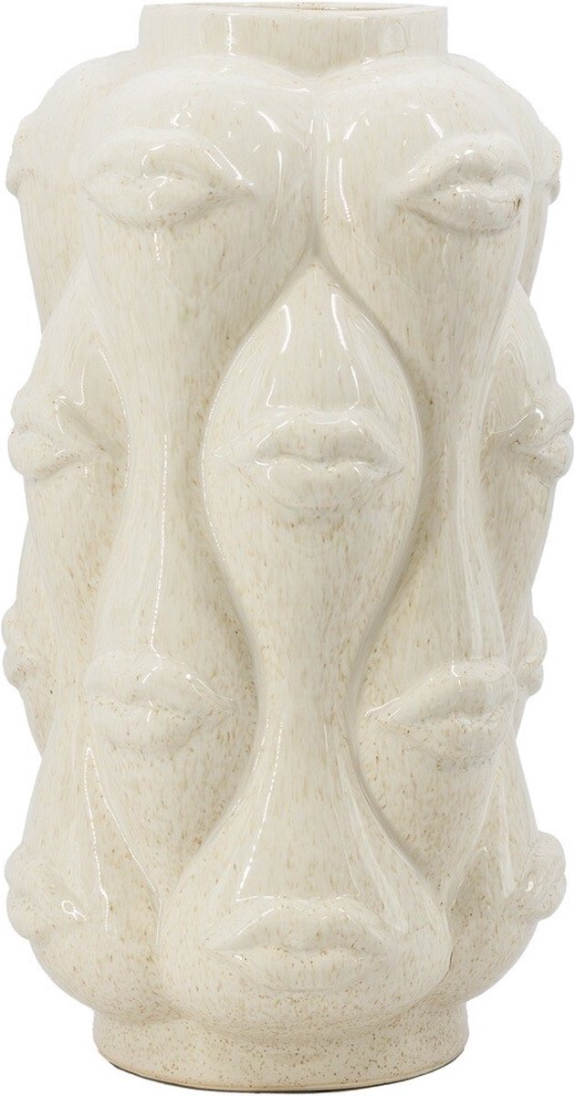 homebound by ky Aardewerk vaas lips beige | 19x19x35cm | bloemenvaas keramiek lippen off-white