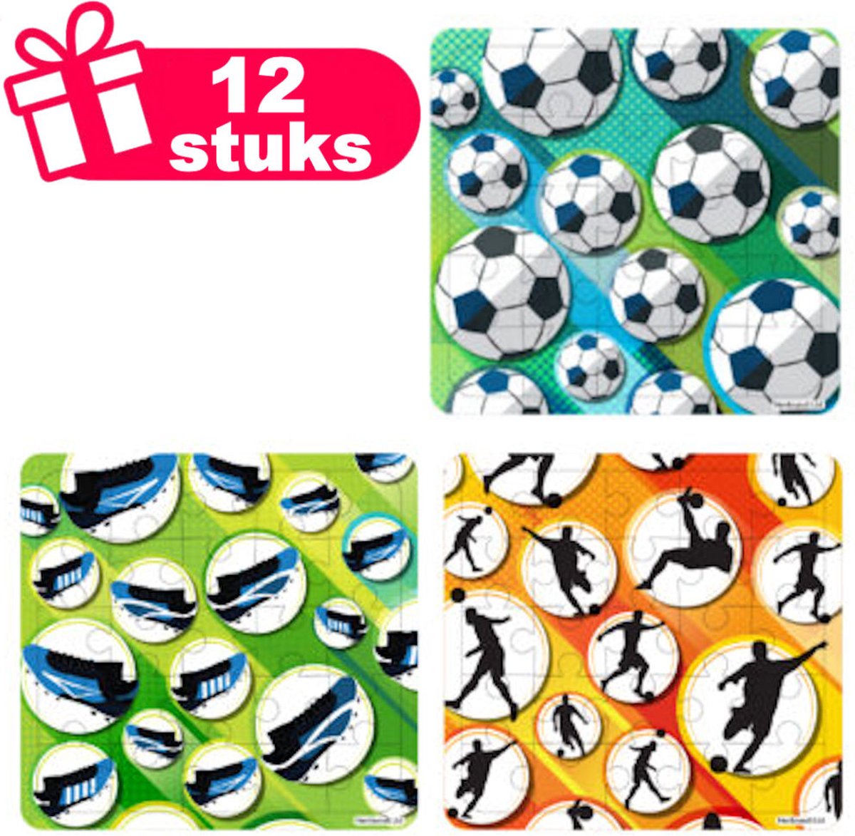 Henbrandt - 12 Stuks Voetbal / Voetballers Puzzels - Traktatie uitdeelcadeautjes voor kinderen & peuters - Traktaties en kinderverjaardagen - Klein grabbelton speelgoed voor in traktatie uitdeelzakjes
