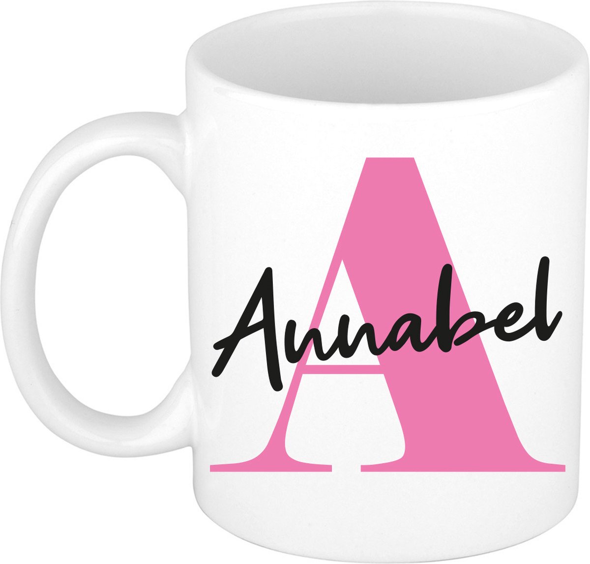 Bellatio Decorations Naam mok Annabel - roze - wit - keramiek - 300 ml - cadeau beker