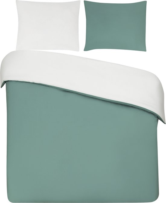 Housse de couette My Luxe. - 100% coton percale - 140x200/220 - vert minéral / blanc double face