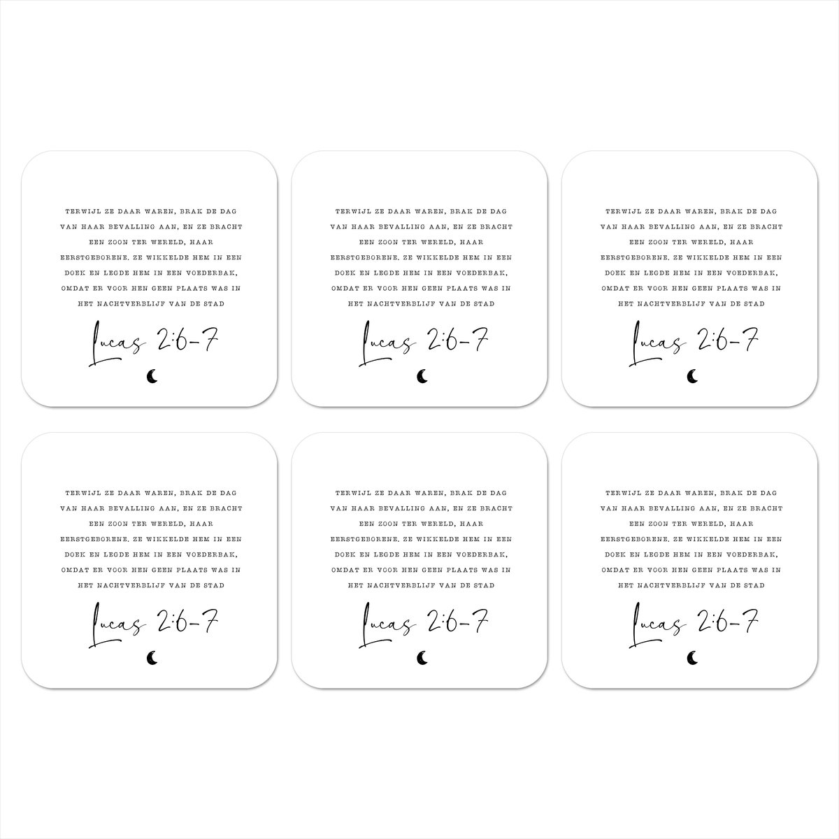 Onderzetters voor glazen - Kerstverhaal - Lucas 2:6-7 - Quotes - Spreuken - Kerst - 10x10 cm - Glasonderzetters - 6 stuks - Tafeldecoratie Kerstmis - Kerstdecoratie tafel - Tafelversiering