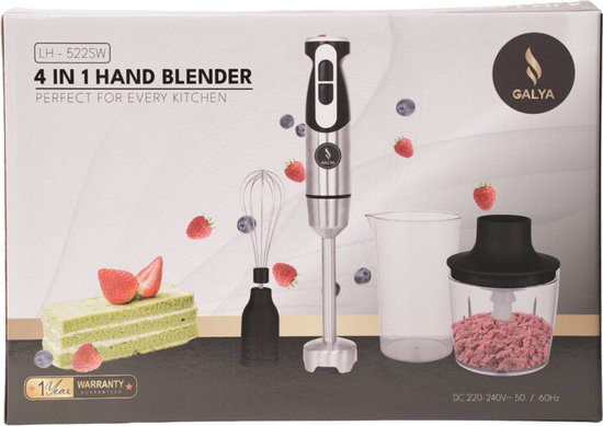Galya cookware Staafmixer Set - 4-in-1 Handmixer 800 Watt - Hakmolen Roestvrij Staal - Handblender met Turbo - Professionele Hakmolens 240V - Staafmixer 1000 watt - Staafmixers - Staal/Zwart van Galya — afbeelding 5