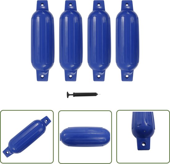 The Living Store Pare-chocs pour bateau - Blauw - 41x11,5 cm - PVC - Set de 4 - Incl - pompe