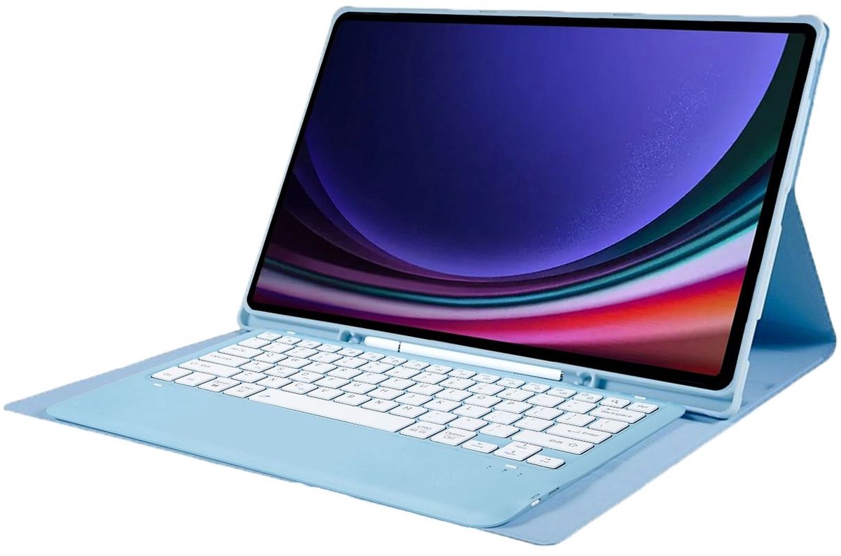 Mobigear Tablethoes geschikt voor Samsung Galaxy Tab S10 Ultra Hoes | Mobigear Keys QWERTY Bluetooth Toetsenbord Bookcase + Stylus Houder - Blauw