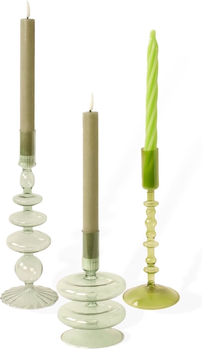 WinQ-Set Glaskandelaren in Groen- 3 stuks-kandelaren