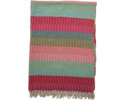 Bloomingville - Plaid Isnel - 160x130cm - groen, roze, blauw gestreept - gerecycled katoen