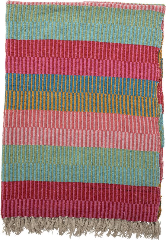 Bloomingville - Plaid Isnel - 160x130cm - groen, roze, blauw gestreept - gerecycled katoen