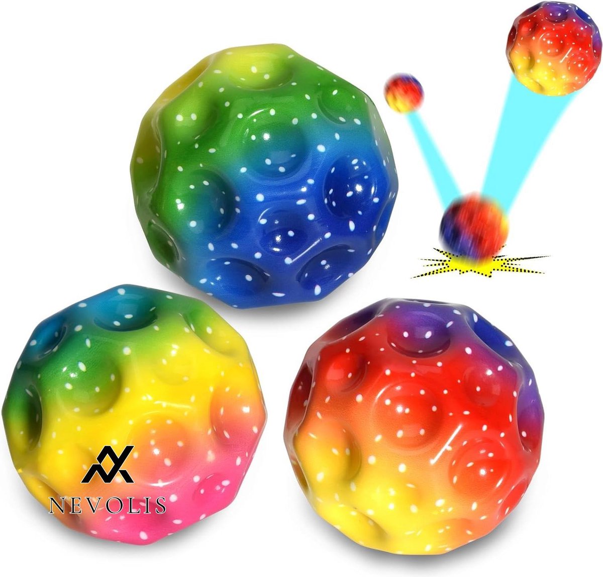 Nevolis 3 Piece Astro's Jump Ball Multicoloured Space Moon Ball Mini Jump Ball Super High Bouncing Lightweight Jumping Ball Jumping Balls Interactive Stress Relief Toy - Fun Play .