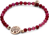 CO88 Collection 8CB 90228 Rekarmband met Natuurstenen en Staal Elementen - Levensboom Bedel 12 mm - One-size - Rood