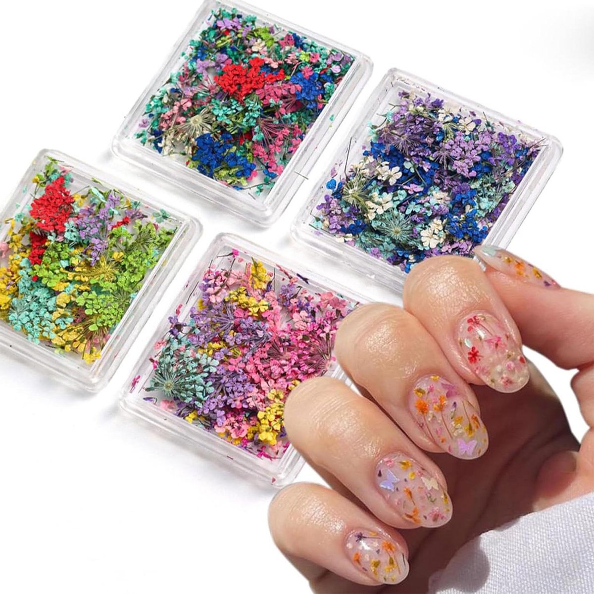 Goedkoopste 3D Nail Art Stickers Mix Set with Colorful Dried Flowers - DIY Nail Petal Stickers