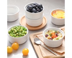 Set van 6 Creme Brulee Ramekins - Oven Safe Klassieke Stijl - Souffle Custard Cups - Kleine Keramische Kommen - Creme kleur - 8x8x4.2 cm