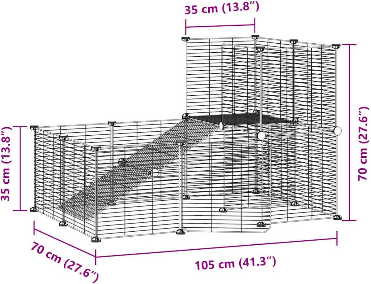 vidaXL Huisdierenkooi met deur 12 panelen 35x35 cm staal zwart, huisdieren speelren, dierenren, huisdieren speelrennen, dierenverblijf, dierenrennen