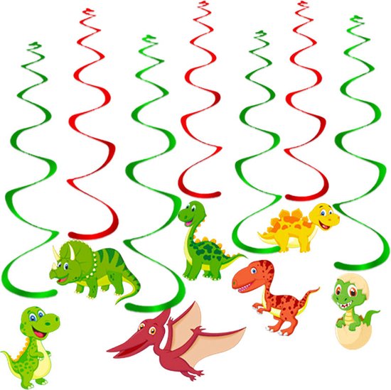 Q2Party - Dino Swirl - Slinger - Versiering - Verjaardag - decoratie - Feest - Hangdecoratie – 7 stuks