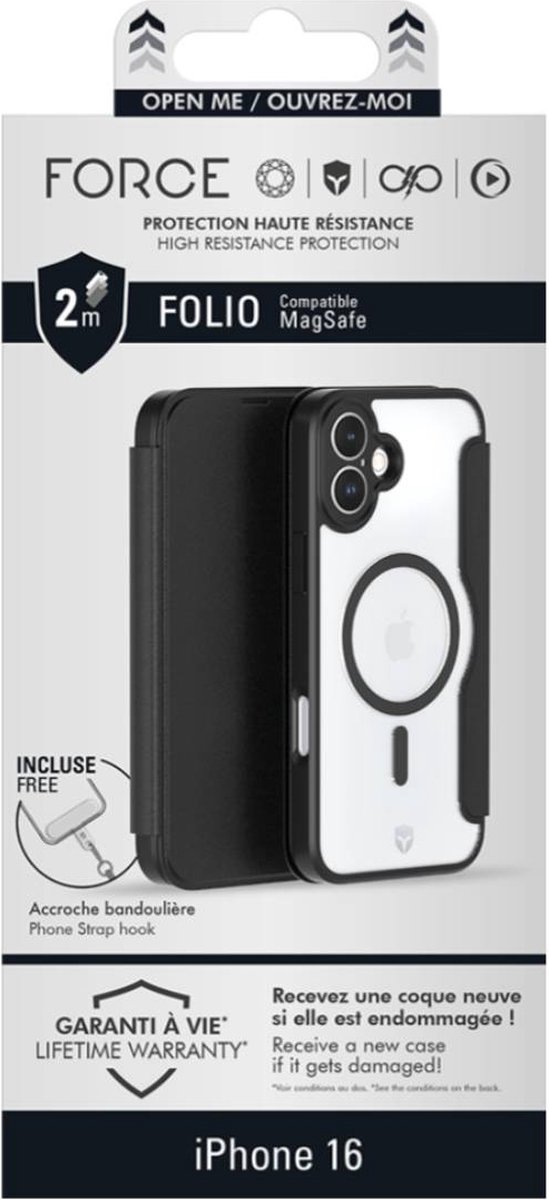 Force Case, Beschermhoes Geschikt voor Apple iPhone 16 Folio Versterkt Magsafe, Zwart