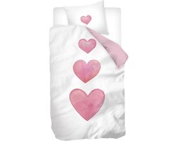 Snoozing Leonore Dekbedovertrek - Flanel - Eenpersoons - 140x200/220 cm + 1 sloop) - Wit/Roze