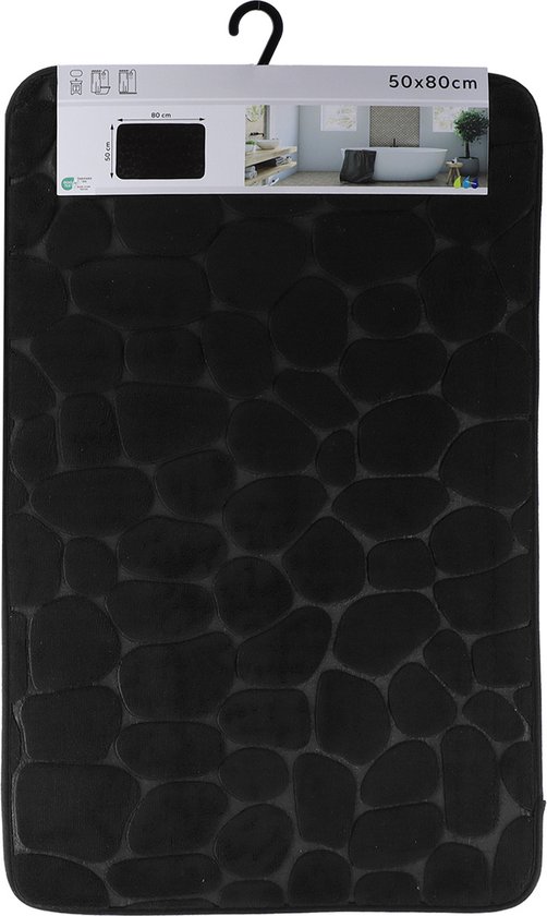 Tendance Tapis de Badmat tapis Pebble - microfibre - Memory Foam - noir - 50 x 80 cm - antidérapant - salle de bain