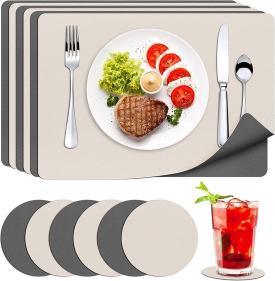 thumbnail: SUEH DESIGN Lederen Placemats Set Van 6 - Afwasbaar Kunstleer 43x31 Cm