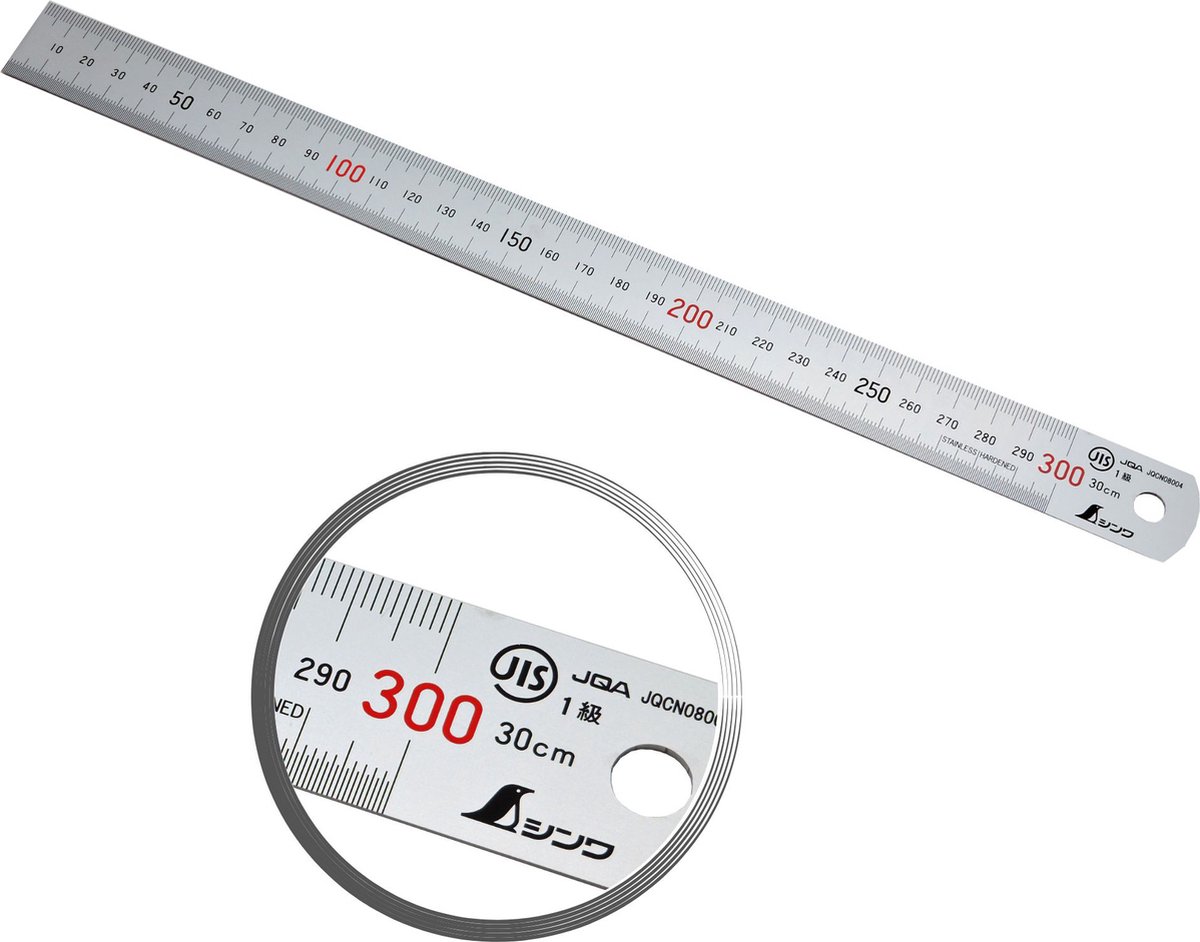 Shinwa 13013 Roestvrij stalen liniaal 30 cm - met 0,5mm schaalverdeling -